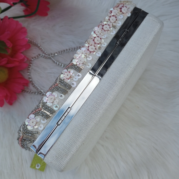 Gianni Bini Blush Geometric Floral Beaded Minaudiere